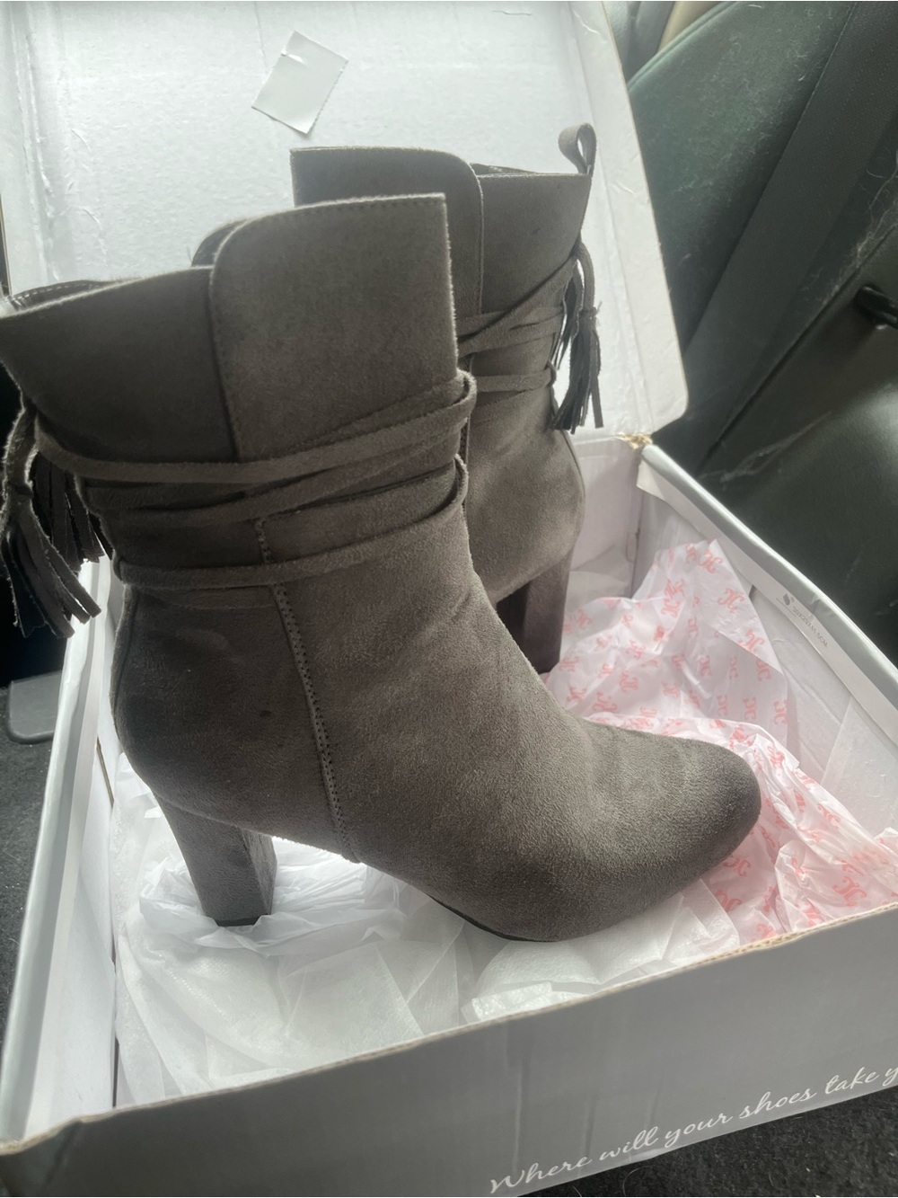 Journee Collection Taupe Suede Fringe Ankle Boots